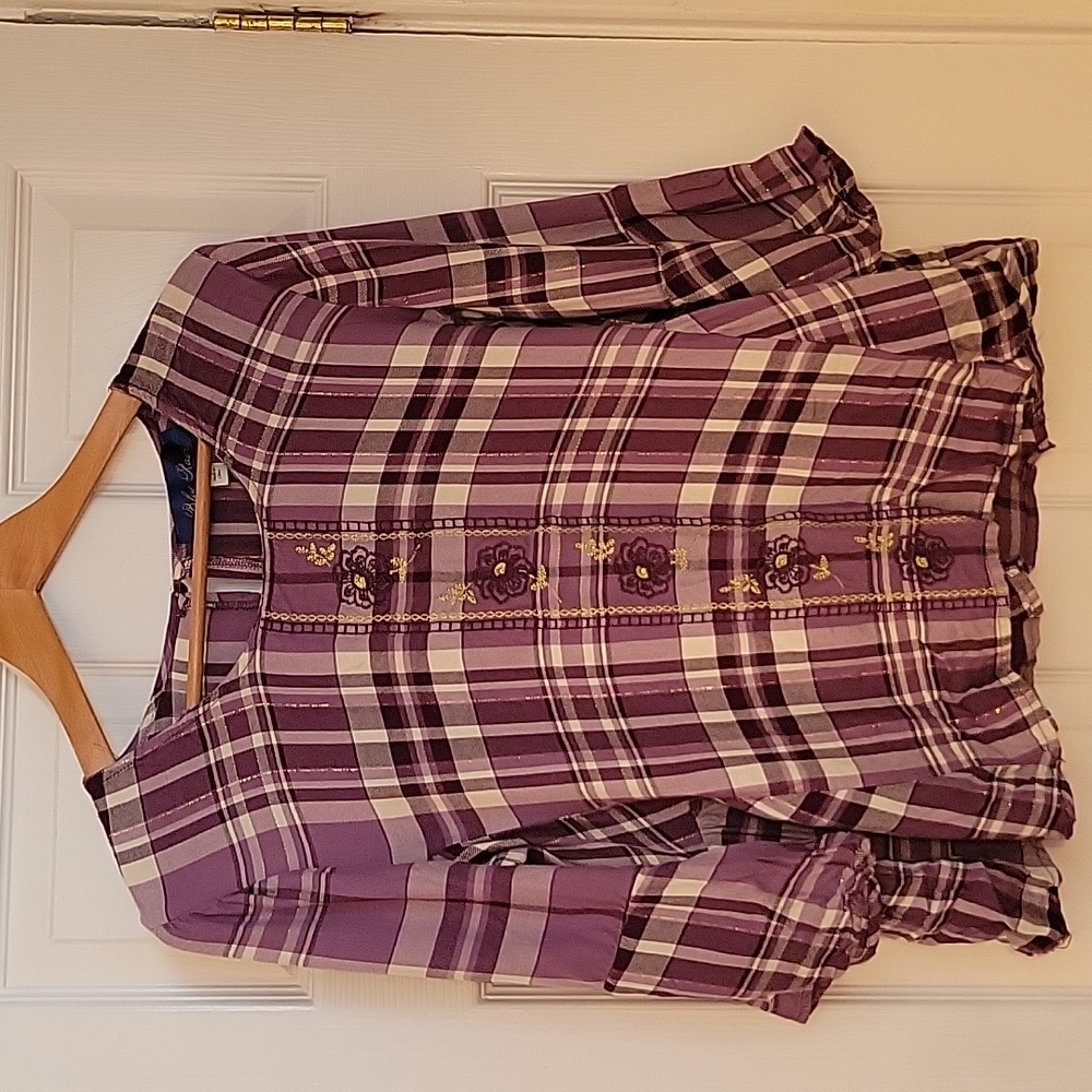 Blue Rain Purple plaid Short Sleeve Top